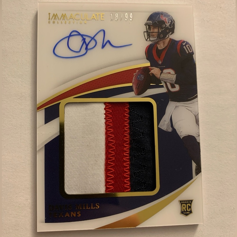 Davis Mills 2021 Immaculate Autograph Patch Rookie RC #/99 Texans 3 Color Patch